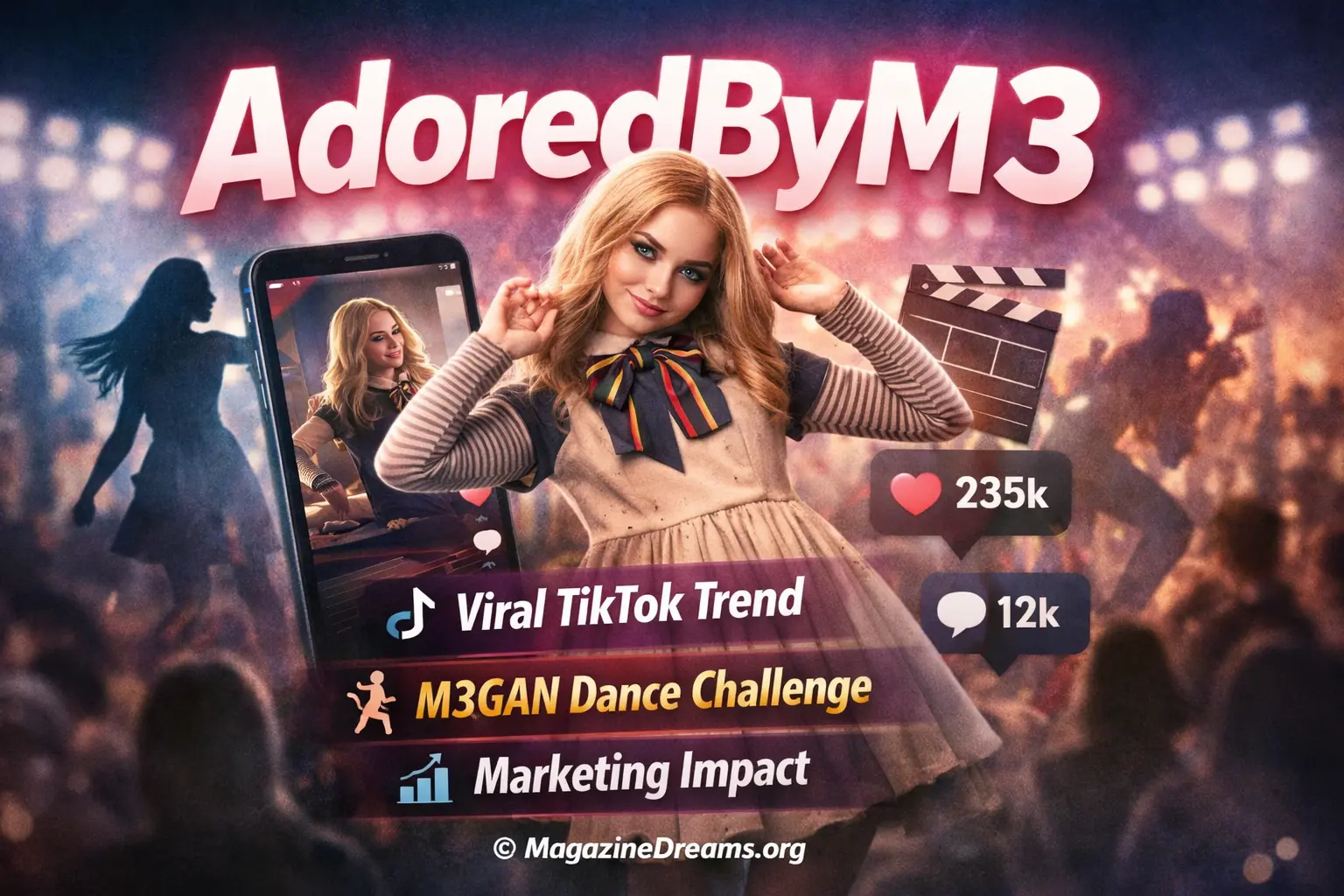 AdoredByM3 viral TikTok trend featuring the M3GAN dance challenge and social media marketing impact