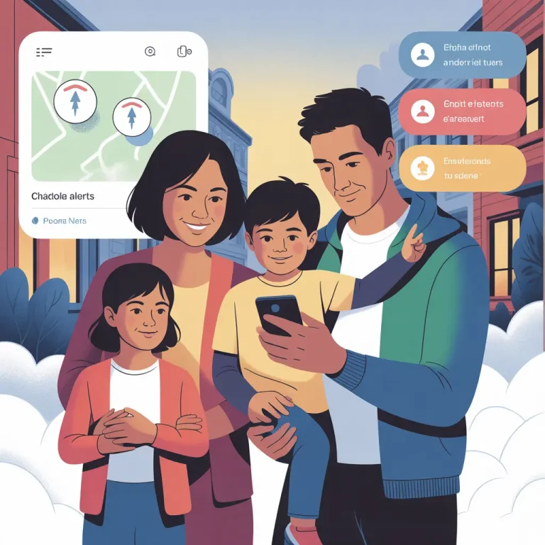 Immigrant family using Juntos Seguros mobile app to check real-time safety alerts in their community, bilingual English and Spanish interface, emphasizing safety and trust.