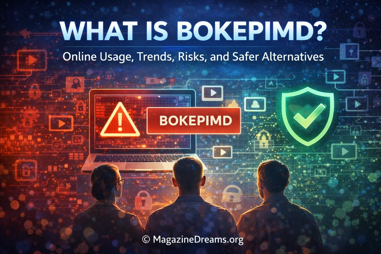 What is Bokepimd explained with online risks, digital trends, and internet safety warning illustration